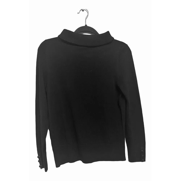 Talbots 100% Merino Wool Solid Black Cowl Neck Sweater Button Sleeves Size Small - Picture 2 of 4